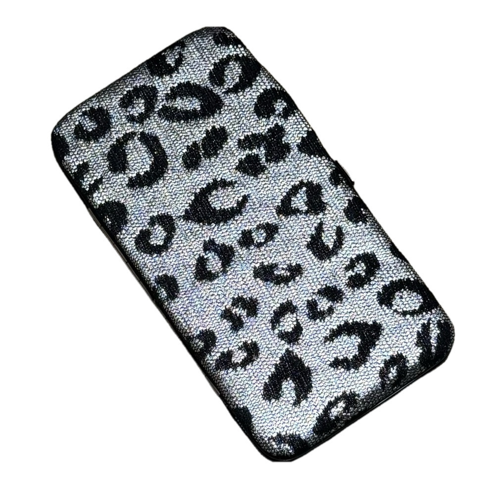 Wet Seal Leopard Lace Over Black & Silver Wallet